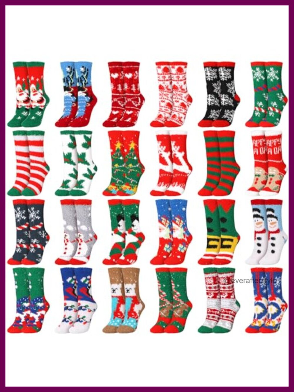 24 Pair Fuzzy Christmas Socks Women Crew Holiday Polyester Cotton Gifts